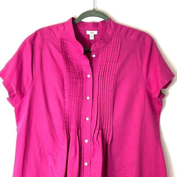 J. Jill XLP rose pink linen cotton button front cap sleeve dress EUC - Picture 2 of 9